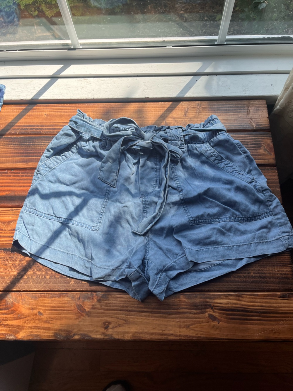 Time and Tru Light Blue High-Waist Tie-Belt Women's Casual Shorts